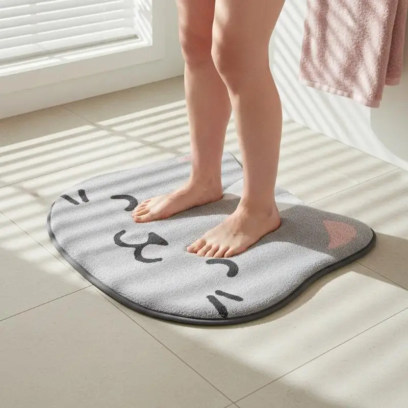 Special Shaped Thickened Flannel Foot Mat Absorbent Non Slip Dirt Resistant Bathroom Floor Mat For Toilet Shower Room Use