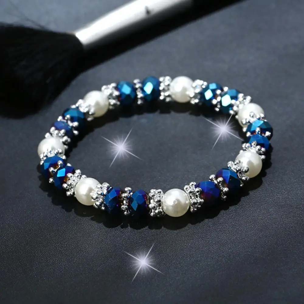 Shiny Colorful Rhinestone Faux Pearl Bracelet Bangle Women Jewelry Birthday Gift Chain Bracelet for Women Girls Jewelry