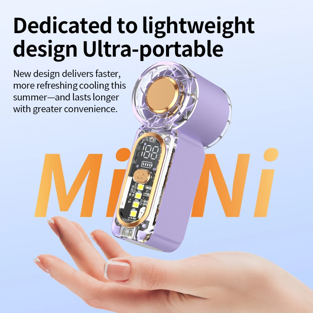 Mini Creative color Handheld Fan High-power Display Screen With Light USB Rechargeable pocket High-speed wind Turbo Fan