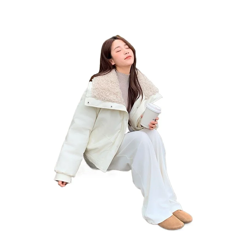 

Cotton-padded Clothes Women's Winter New Thickened Warm College Leather Jacket Cool and CasualLamb Wool Large Lapel Leave-in