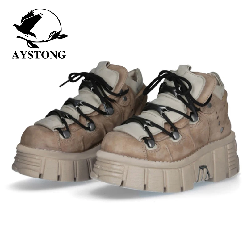 

Spring 2024 Punk Style Metal Bottom Thick Heel Casual Rock Shoes Street Snapshots Women's Fashion Single Shoes Comfortable Lo...