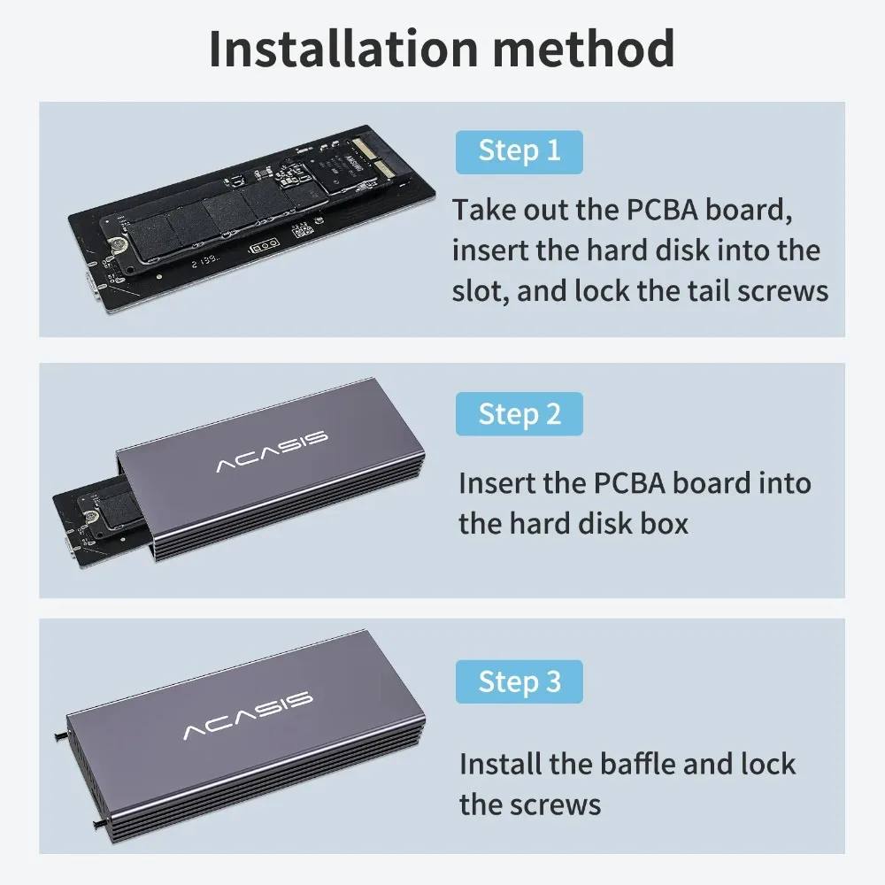 ACASIS-M.2 Nvme Gabinete SSD, estojo de armazenamento portátil, terno para Apple Mac, iMac, MacBook Pro, Air, USB C, 3.2, 12 pinos, 16 pinos, 2013 a 2017