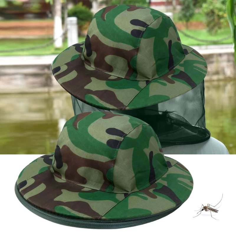 F1FD Fishing Cap with Insect Net Hat, Portable Men Sun-proof Bucket Hat Lightweight Camping Hiking Breathable Net Yarn Hat