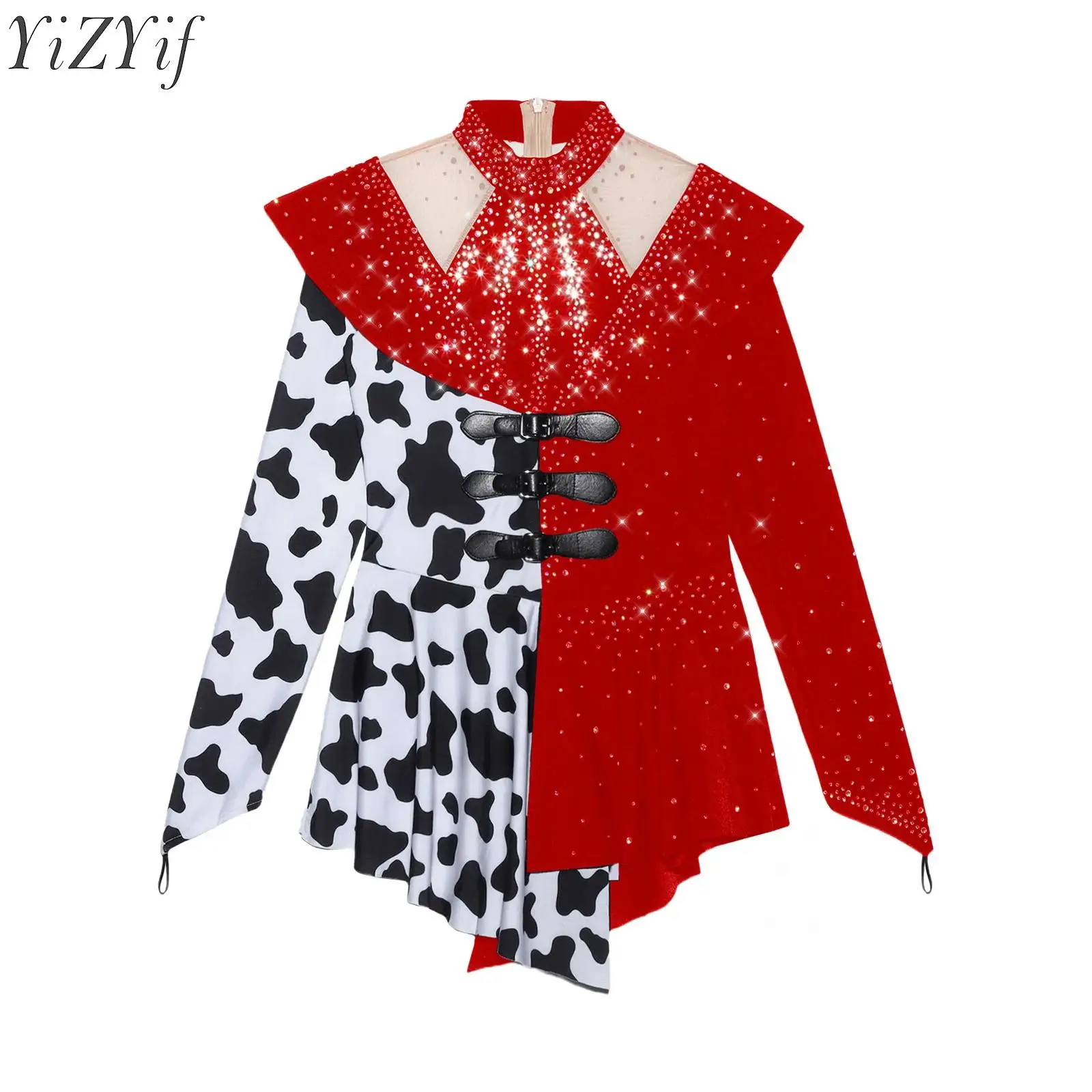 

Kids Girls Western Cowboy Cosplay Costume Halloween Themed Party Rhinestone Dress Mock Neck Mesh Long Sleeve Roleplay Dress Up