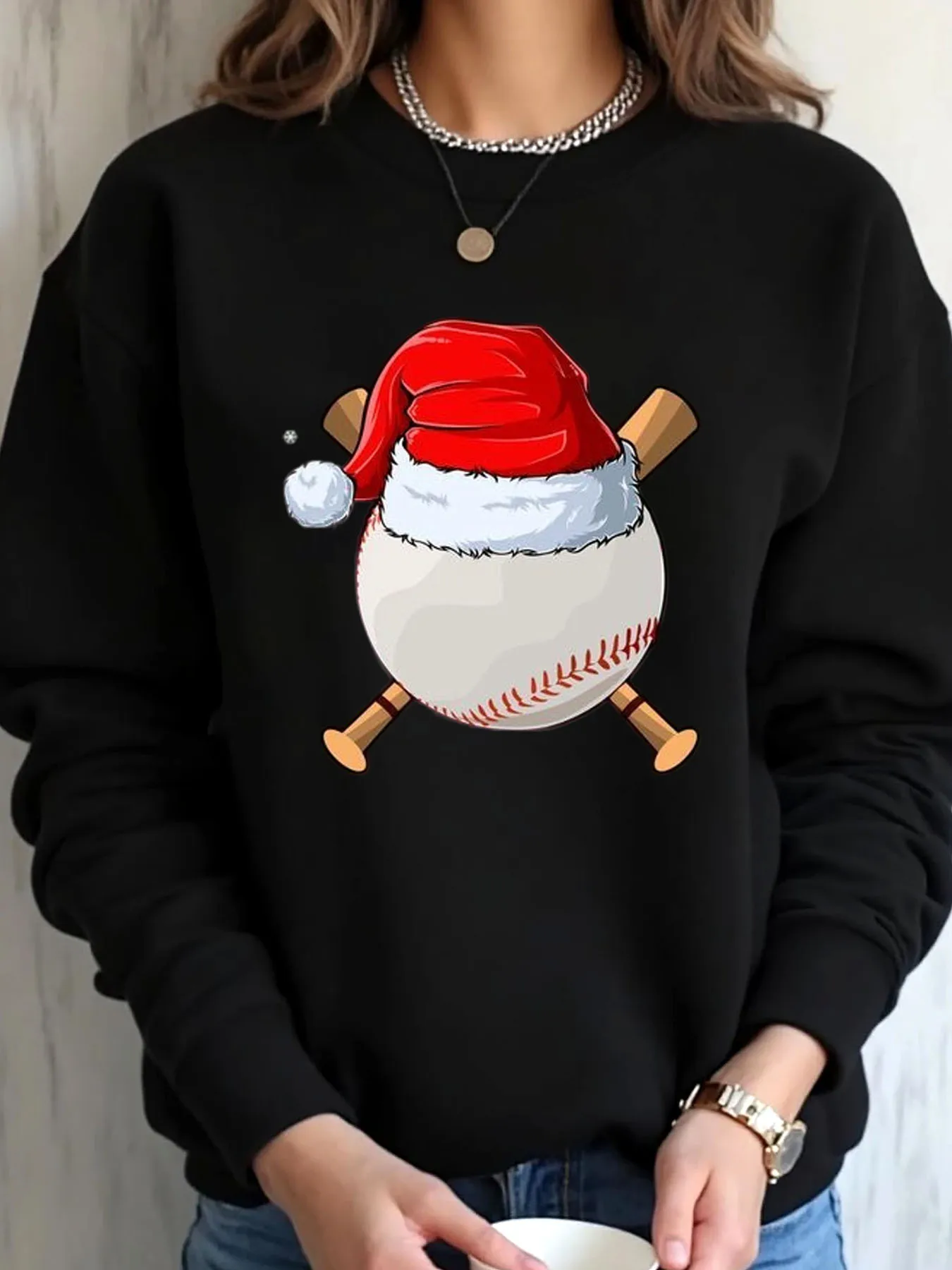 

Женская толстовка большого размера, рождественская бейсбольная шляпа Санта-Клауса с принтом, уличная одежда
