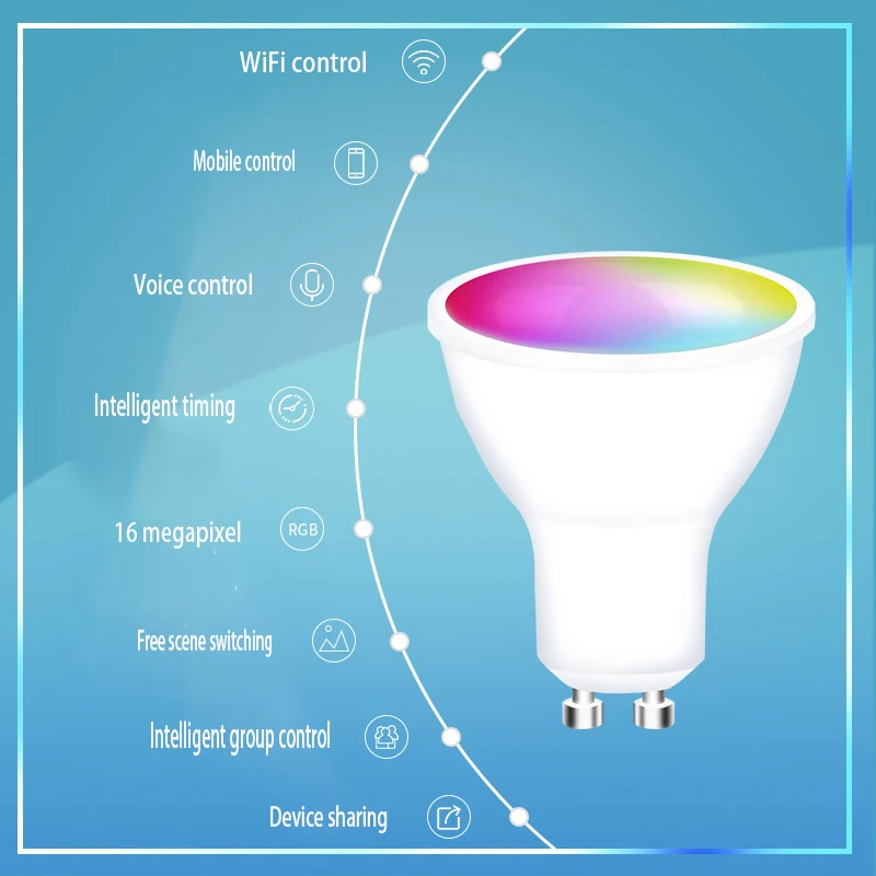 أضواء LED داخلية حديثة GU10 كوب RGBCW لمبة ذكية بخمسة اتجاهات من البلاستيك يرتدون الألومنيوم قاعدة WiFi G10