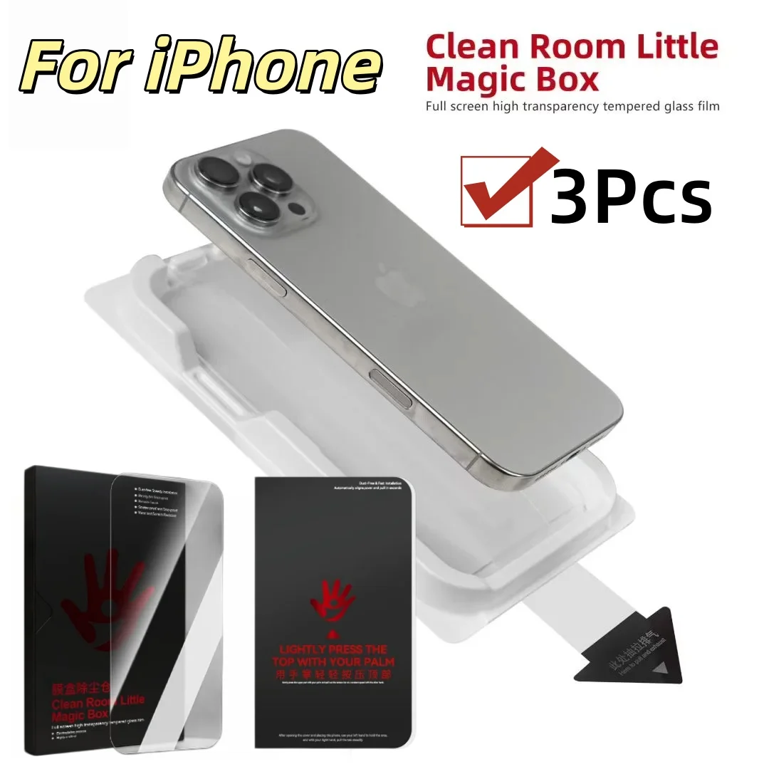 

3Pcs Tempered Glass Screen Protector For iPhone 16 16e 15 14 13 12 Pro Max Plus 17 Air Dust Free