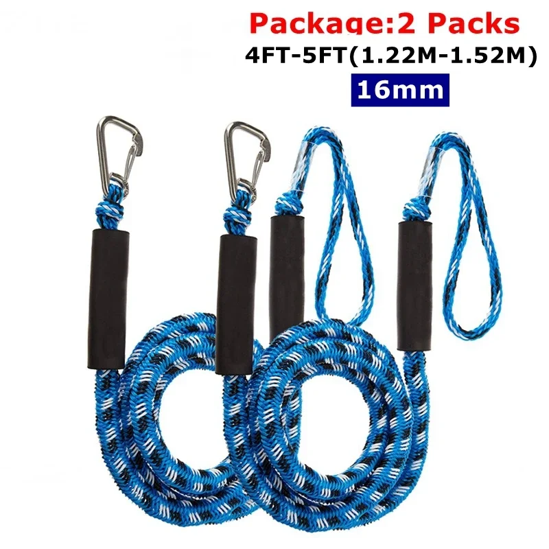 4-5Ft Stretches 1.52M Elastic Bungee Shock Cord Dock Lines 16mm 2200LBS Strap Steel Hook Mooring Rope Kayak Boat Canoe Rope Tie