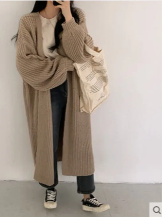 

Теплый вязаный длинный свитер Све, кардиган, женский свободный крой, фонарь Све, осеннее новое поступление, корейский ленивый сле