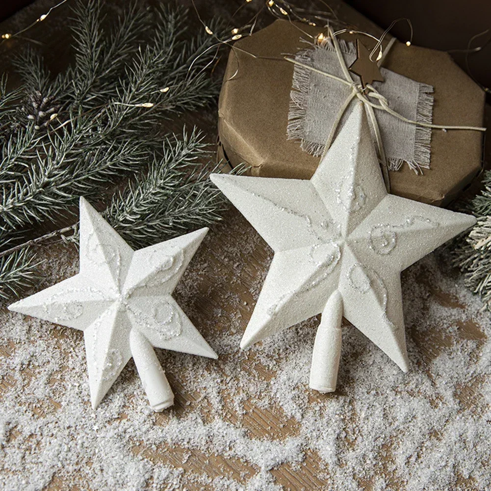 Plastic Hollow Glitter Three-Dimensional White Christmas Tree Top Star Pendant For Home Christmas Tree New Year Decoration