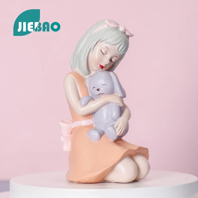 

Resin Statue Kneeling And Hugging Dog Girl Nordic Abstract Ornaments For Figurines Interior Sculpture Room Home Decor