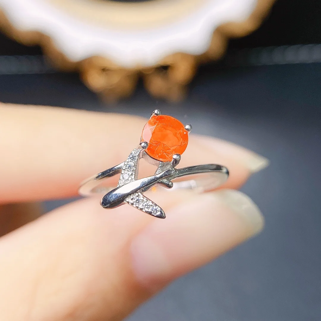 Natural Opal Ring for Women in Sterling Silver 925 Orange Opal October Birthstone Jewelry Wedding Anniversary Gift for Her
