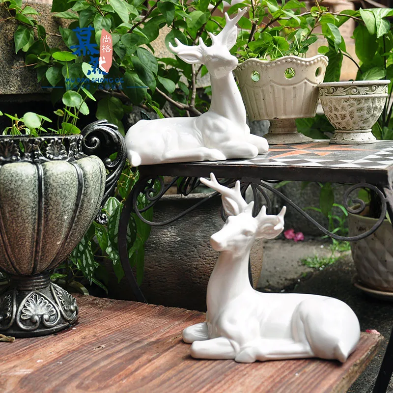 

Ceramic Fawn Lucky Figurines Porcelian Animal Statue Home Living Room Garden Courtyard Ornaments Home Decorations Gifts