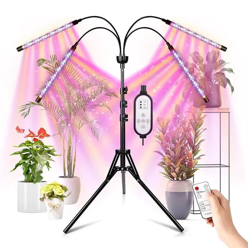 BYBS-Adjustable LED Grow Lights Featuring Full Spectrum Light, Tripod Stand, Remote Control, And Timer For Indoor Plant Lighting