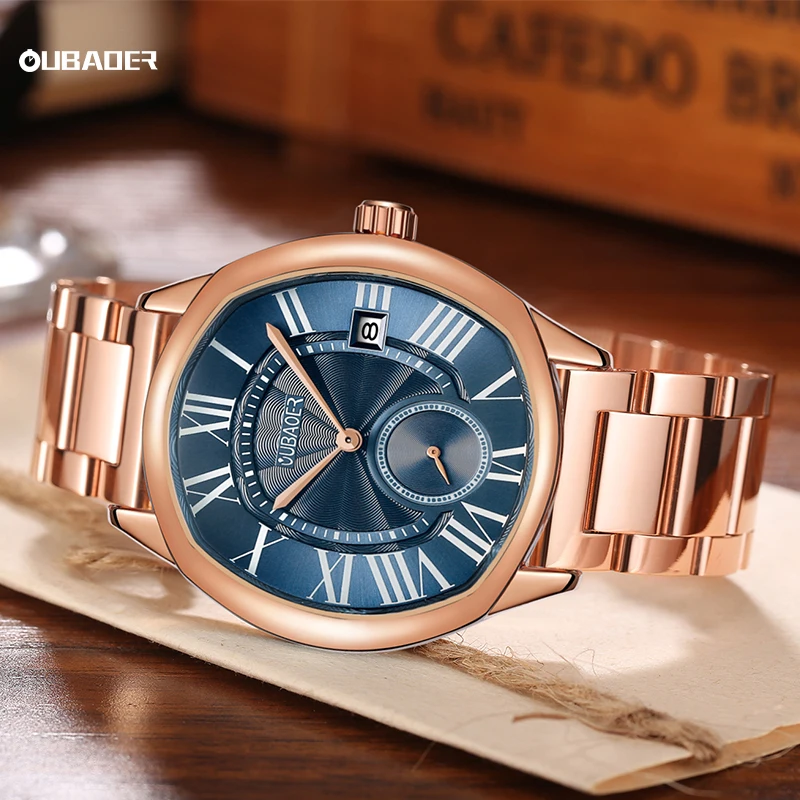 OUBAOER Men's Ocean Style Stainless Steel Band Wristwatch Man High-precision Quartz Movement Watches Fashion Luxury Clock
