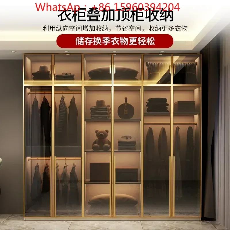 

Luxurious modern simple wardrobe glass cabinet door multifunctional closet household bedroom