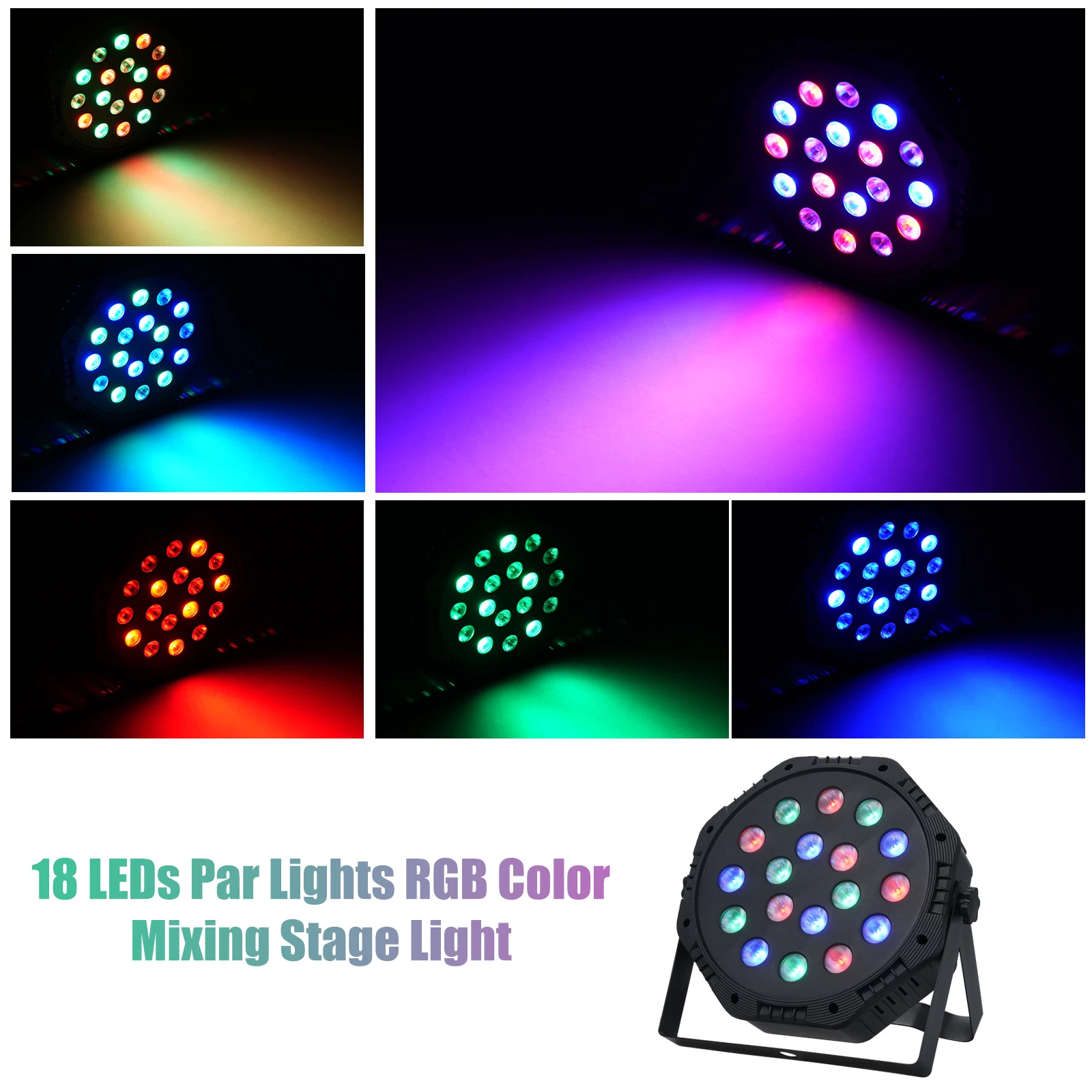 

18 LEDs Par Lights RGB Color Mixing Stage Light Support DMX512 Sound Activated Auto-run Master-slave for Home Party KTV Disco DJ