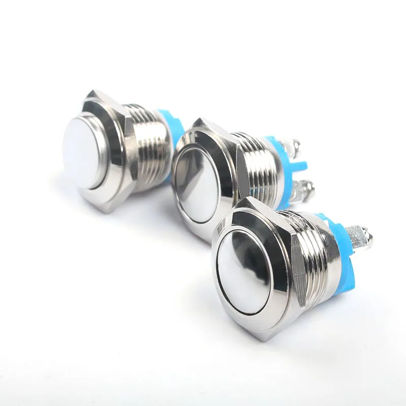 12/16/19/22mm 1NO Cheap Waterproof Momentary Self Reset  2Pin High/Flat/Ball Head Screw Foot Welding Foot Metal Button Switch