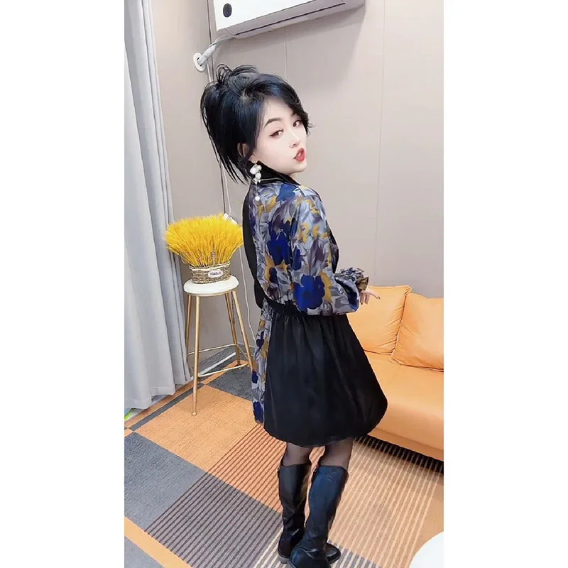 블랙 패션 프린팅 드레스 여성 2025 봄 여름 신상 드레스 허리 스티칭 컬러 싱글 버튼 셔츠 코트 탑 여성