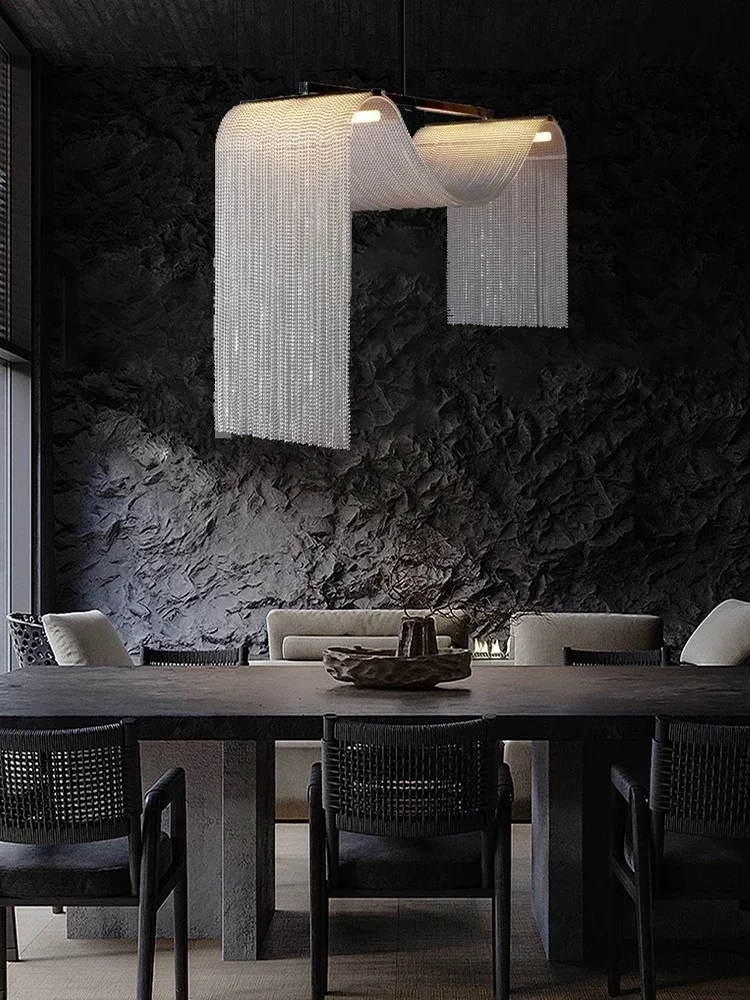 Mathieu Lustrerie Minimalist Metal Waterfall Tassel Pendant Lights LED silver chain lamp Modern Designer dining Living Room