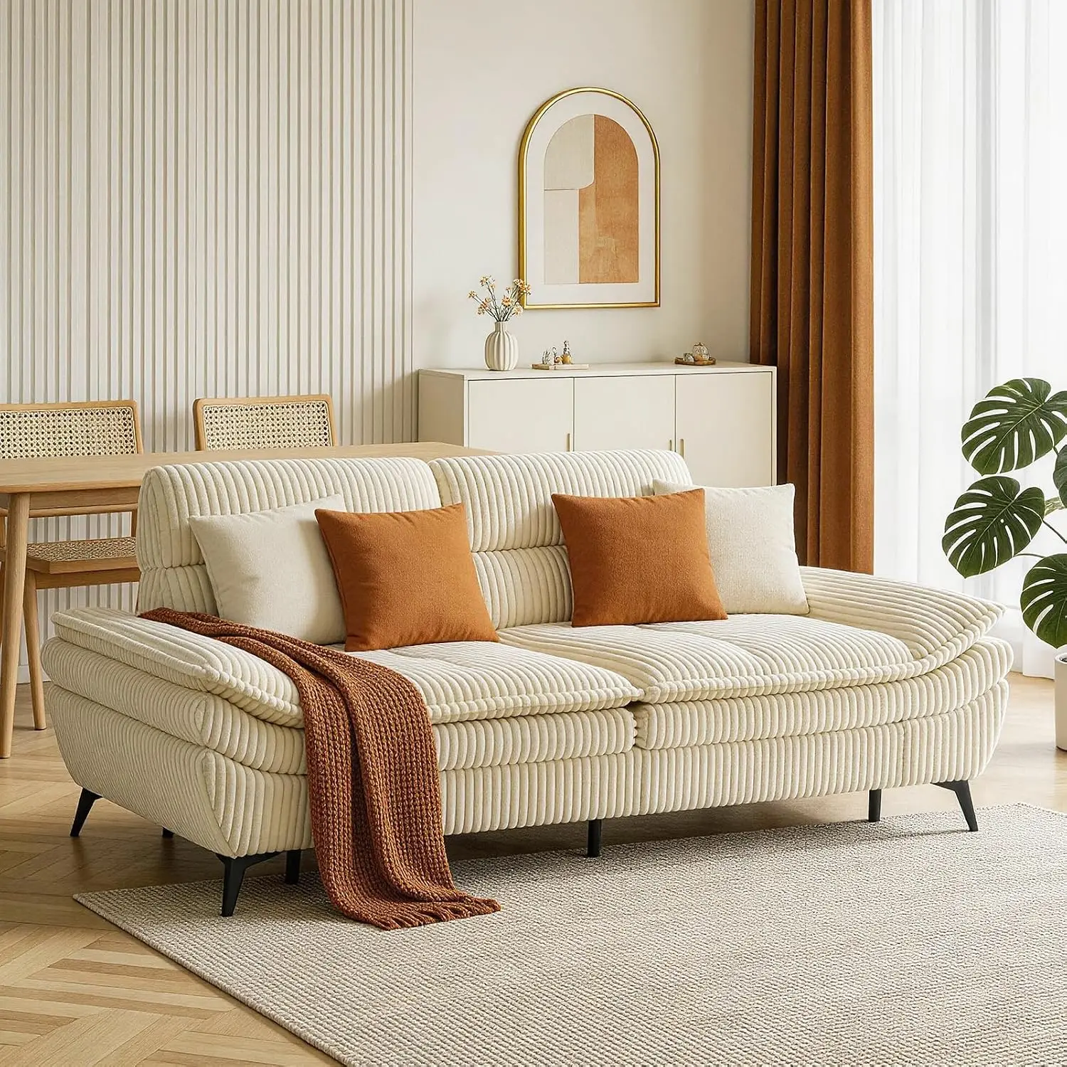 3-Seater Corduroy Sofa Couch, 90.5