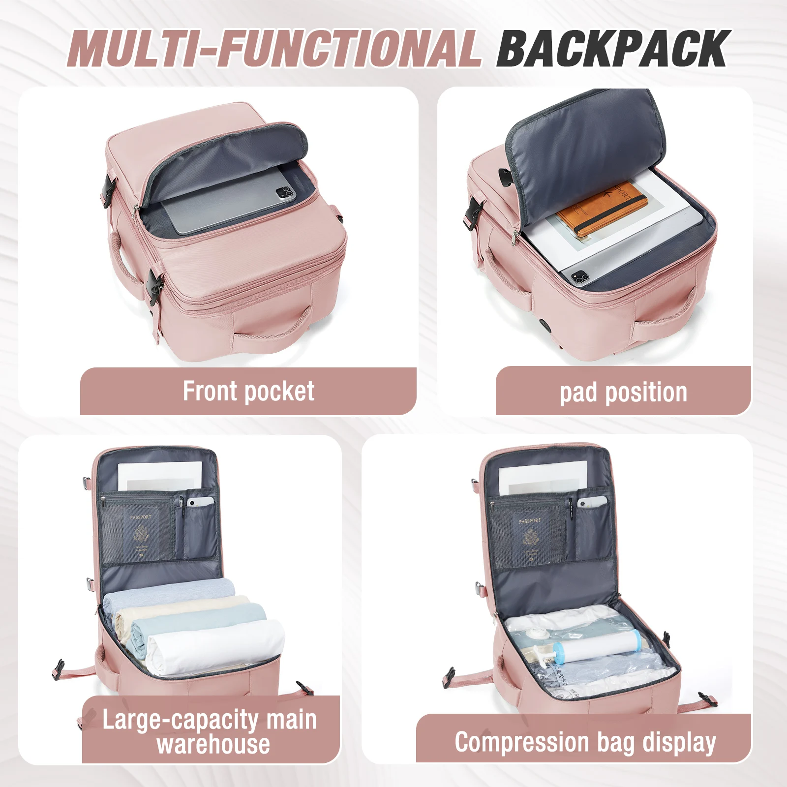 حقيبة ظهر للسفر على شكل طائرة مقاس 40 × 30 × 20، حقيبة ظهر بمقصورة Wizzair مقاس 40 × 30 × 20 حقائب كمبيوتر محمول للرجال والنساء مقاس 15.6 بوصة #4