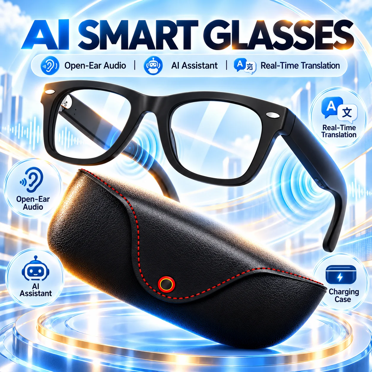 Smart Audio Glasses Touch Control - AIスマートグラス Bluetooth 5.4 リアルタイム翻訳 オープンイヤー型オーディオ 音声アシスタント