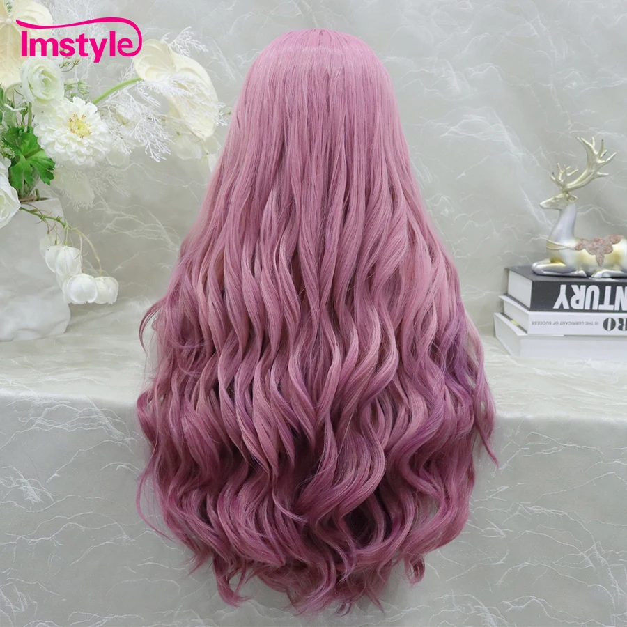 Imstyle Ombre Pink Wig Synthetic Laca Front Wig Highlight Long Wavy Wigs For Women Heat Resistant Fiber Cosplay Wig