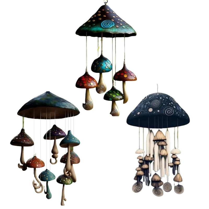 Vintage Resin Mushroom Wind Chimes Rust Resistant, Unique Texture, Ethereal Sound Yard Decor, Hanging Pendants L9BE