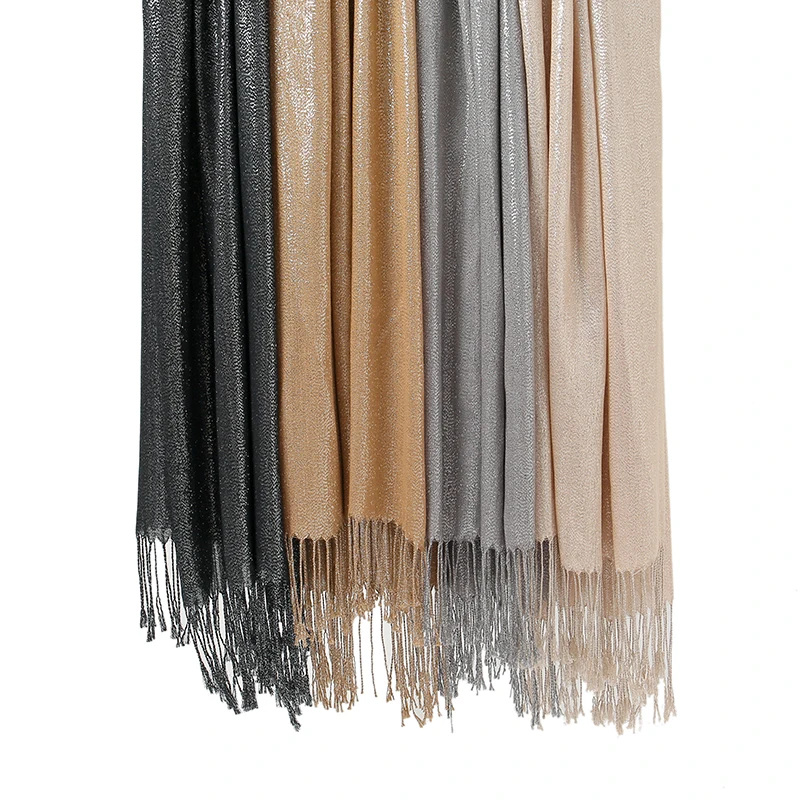 New Glitter Shimmer Scarf Shawls With Fringes Muslim Hijab Wrap Pashminas Stole Luxury Headscarf Wraps Foulard Headband