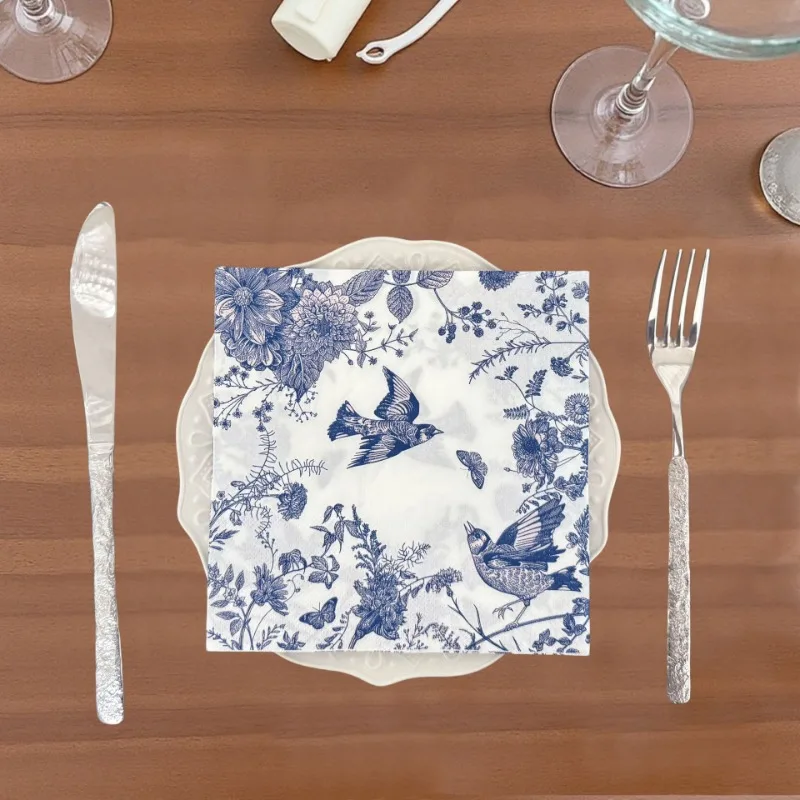 10/20 pz 33 cm 2 Strati Stile Cinese Blu Fiore e Uccelli Stampa Del Partito Decorazione del Tessuto di Carta Colorata Tovaglietta FAI DA TE Decoupage carta