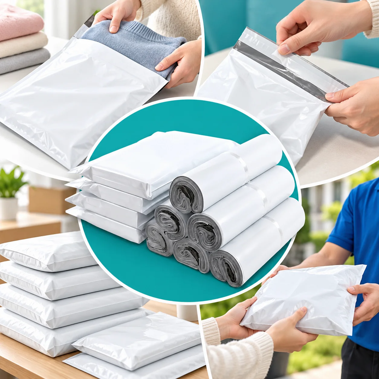 100Pcs White Poly Mailer Shipping Bags Self Seal Waterproof Mailing Bags 2 Sizes Available for Ecommerce Packaging