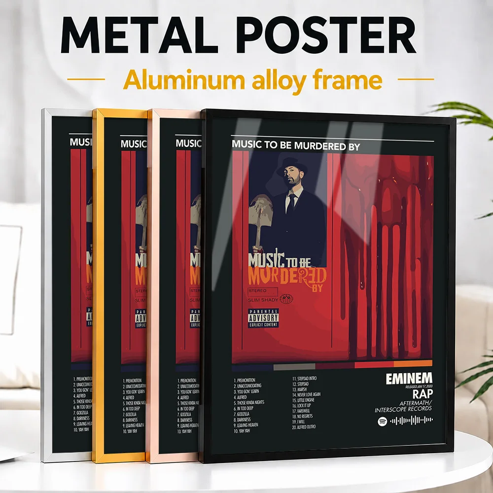 Eminem - Music To Be Murdered By Metal Poster With Aluminum Alloy Frame Customized Photo Retro Record Style Wall Art For Studio