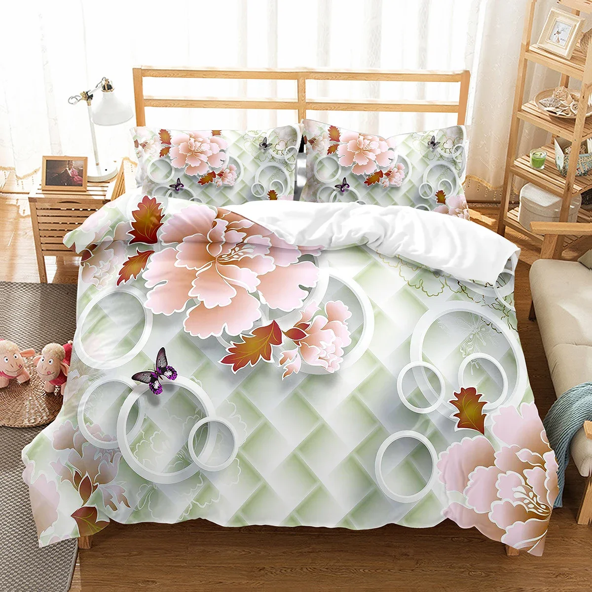 Geometric Duvet Cover Single Twin King Queen Size Floral Bedding Set Microfiber Circle Comforter Cover For Girl Teen Adult Room