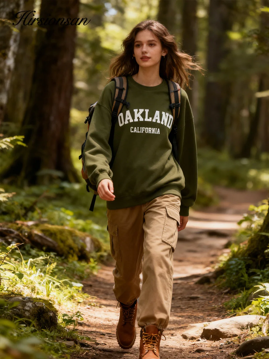 

Hirsionsan флисовый свитшот с круглым вырезом «OAKLAND» с разноцветными буквами INS, женский свитшот, осень 2021, новое поступление