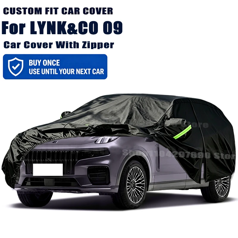 For LYNK&CO 09 Outdoor Full Car Cover With Zipper Snow Cover Sunshade Waterproof Dustproof Exterior Protection