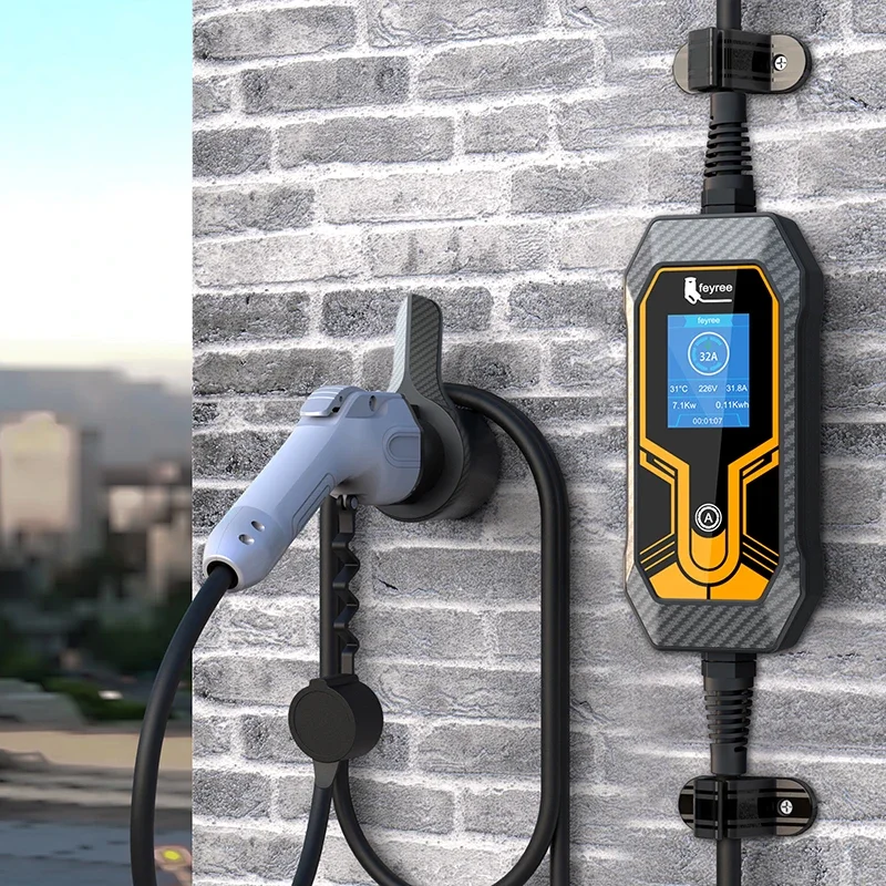 Feyree Portable 7KW EV Charger 32A EVSE Charging Box CEE Plug EV Charger Station Charging Cable For Electric Vehicle