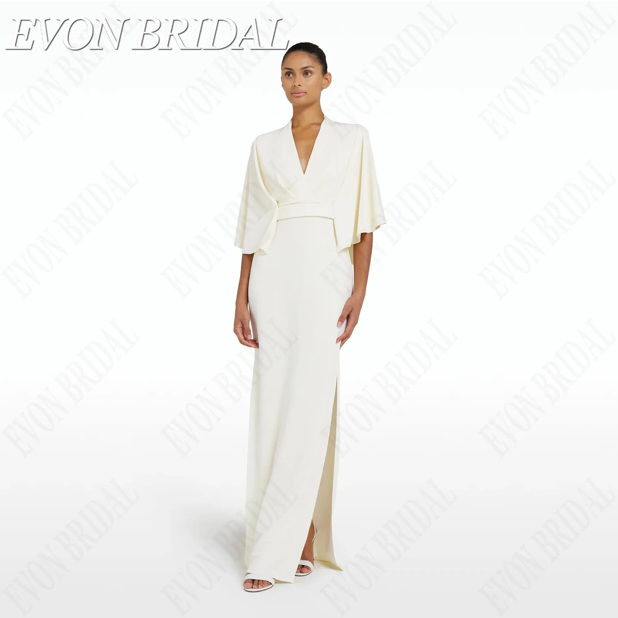 

EVON BRIDAL V-Neck Satin Elegant Saudi Arabia Women Evening Gowns 2024 Short Batwing sleeves فساتين سهرة Formal Occasion Dresses