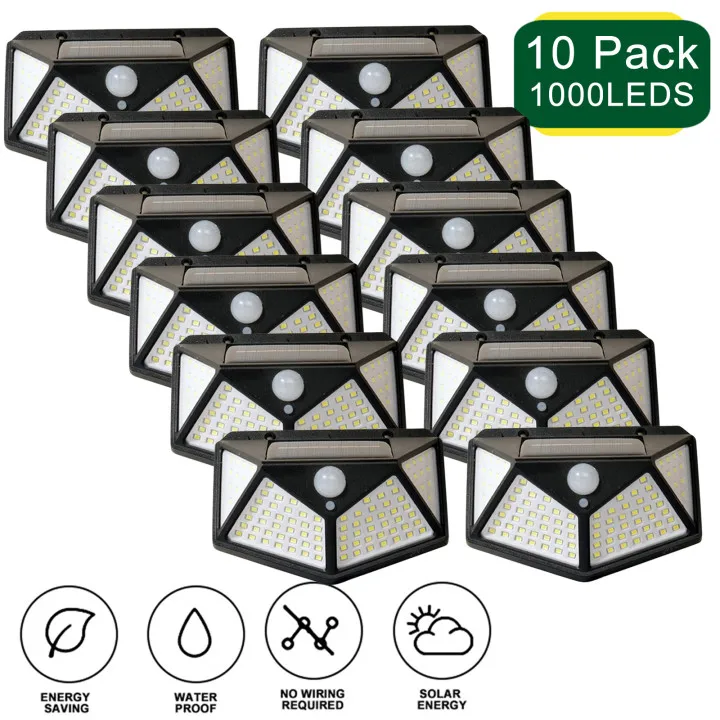 1/2/4/8/10PCS 100 LED Solar Power Wall Light Motion Sensor Waterproof Outdoor Garden Lamp