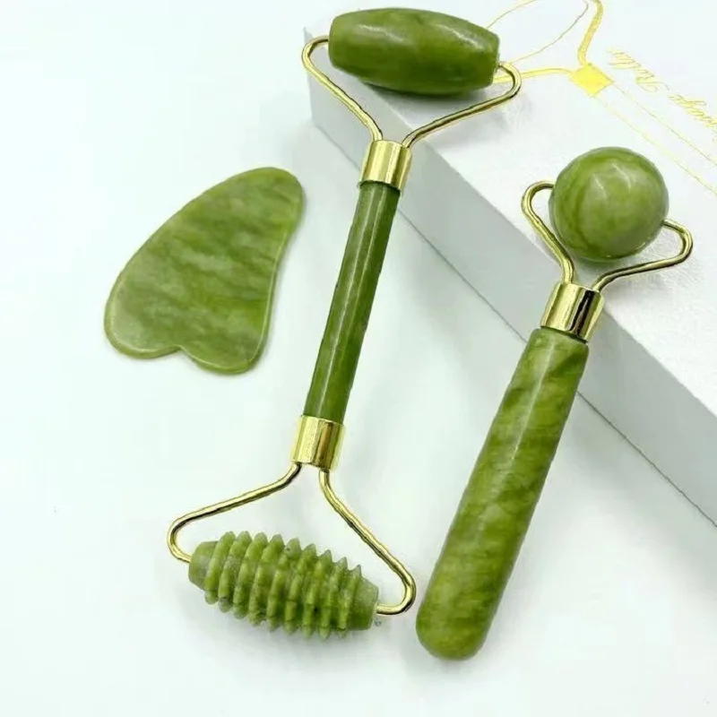 Natural Jade Roller Massager for Face Body Back Foot Massage Roller Facial Liftting Anti-wrinkle Double-end Gua Sha Jade Stone