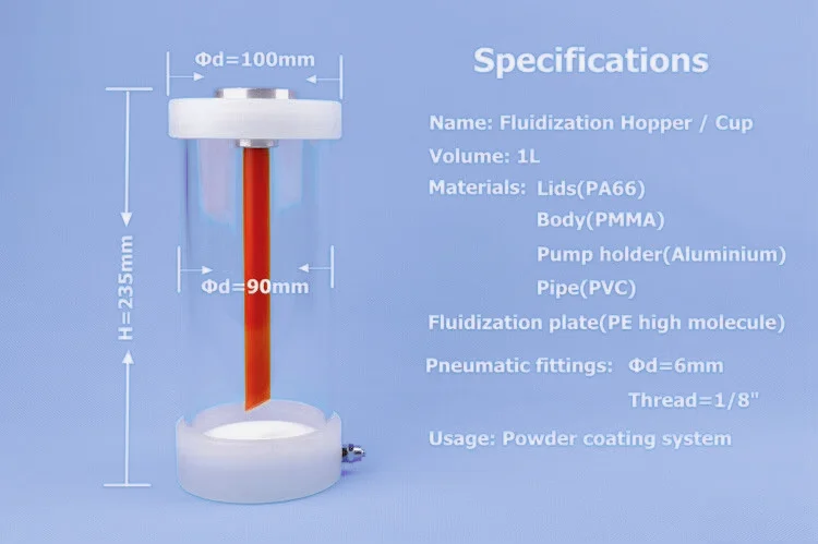 Fluidization Hopper Cup 1L and IG02 Pump for Electrostatic Powder Coating System