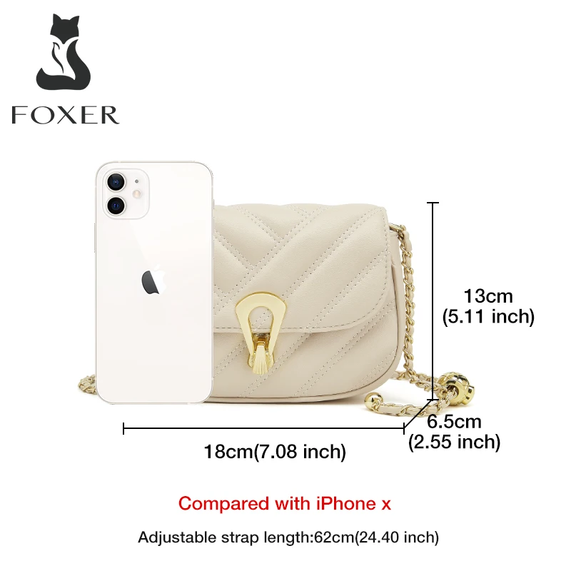 FOXER Stylish Split Leather Women Crossbody Bag Lady Simple Shoulder Bag With Adjustable Chain Strap Designer Flap Messenger Bag