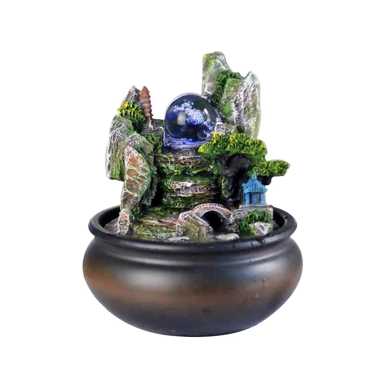 Handmade Home Decorations Resin Rockery Fountains Mountain View Small Ornaments Desktop Water Sound Feng Shui Tea Pet