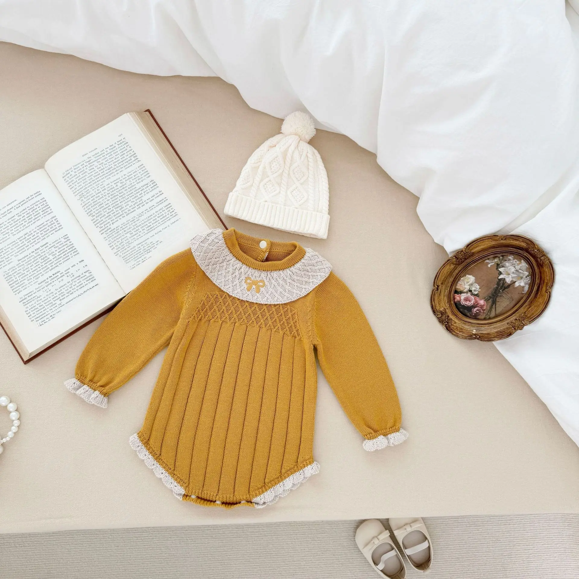 0-24M Newborn Kid Baby Girl Winter Clothes Warm Baby Knit Romper Sweater Long Sleeve Thick Bodysuit Cute Outfit