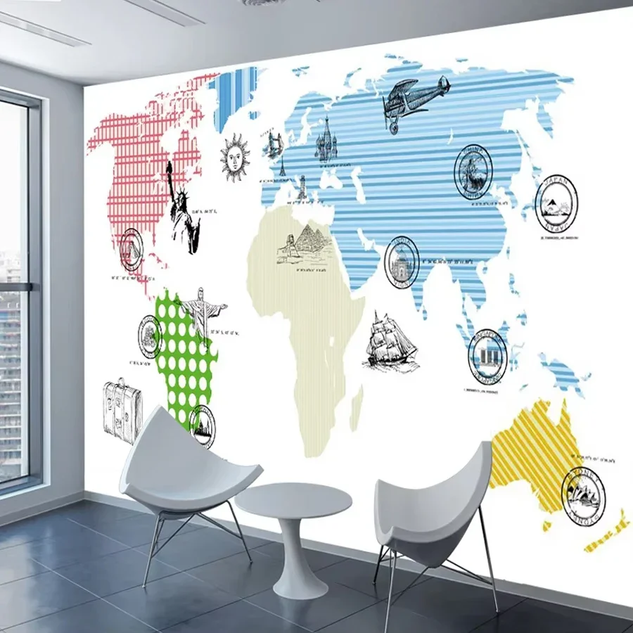 Cartoon Custom Removable Peel and Stick Wallpaper Contact Wall Papers Home Decor for Living Room World Map Kids Bedroom TV Mural