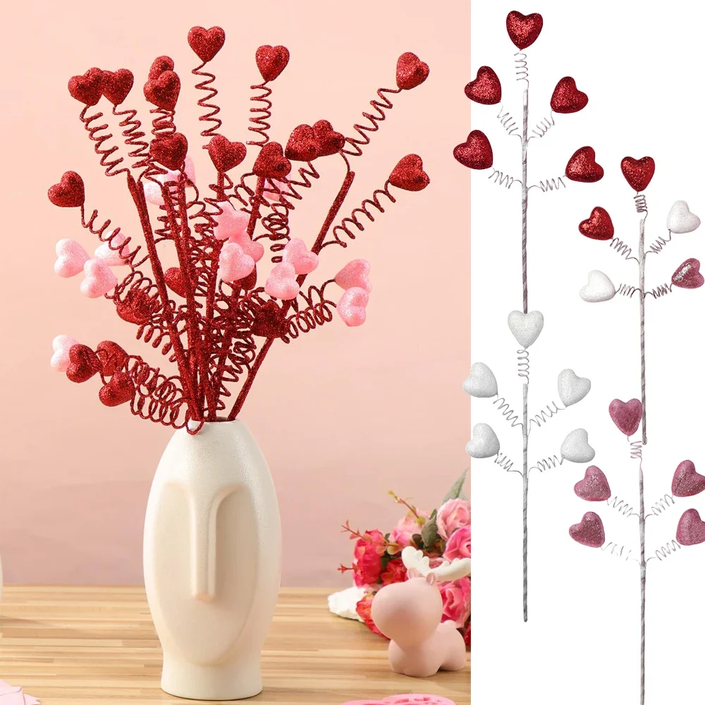 

6pcs 40cm Red Pink Bubble Love Heart Artificial Plants Valentine Day Flowers Stems Ornaments for Home Wedding Party Decoration