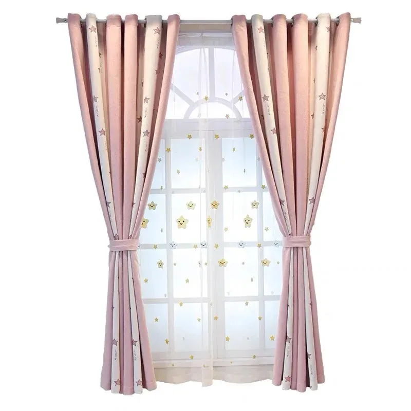 New Nordic Korean Princess Curtains for Living Dining Room Bedroom Simple Luxury Bedroom Girl Bay Window Blackout Customize