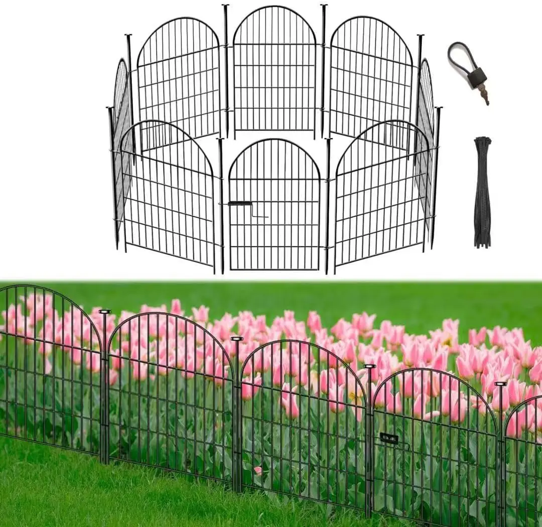 

Tall 36" Rustproof Metal Garden Fence with Gate, 8 Panels for Yard & Flower Bed Animal Barrier