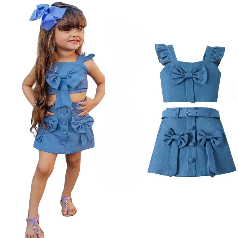 

Summer Kids Girls Clothes Set Short Sleeve Tops and Skirt 2 Pcs Set Children Toddler Clothing Outfits For 2 3 4 5 6 7 Years