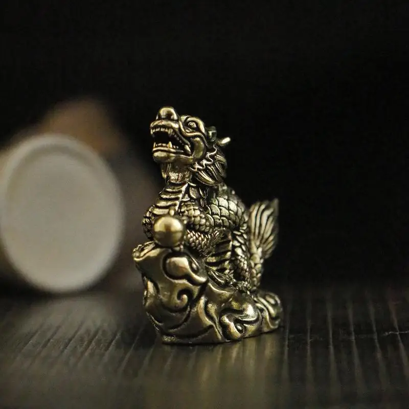 1pc antico drago statua ornamento zodiaco animale ottone artigianato decorazione Feng Shui figurine da ufficio